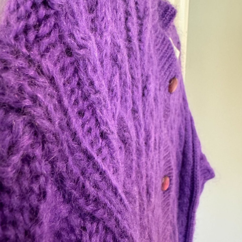 Northern Isles Purple Mohair Blend Cable Knit‎ Cardigan - Size Medium - Picture 7 of 11